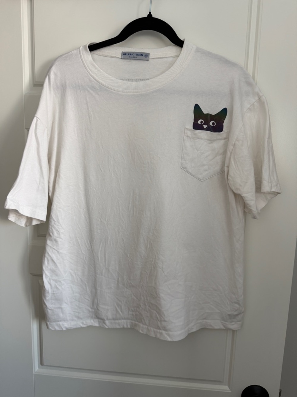 Aelfric Eden Dope Fish White Tee with Cat Pocket and Blue Logo Tag
